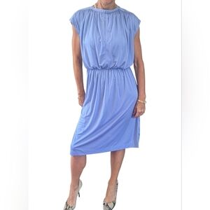 Vintage Joan Leslie Lavender Midi Dress Cap Sleeve Cinched Waist Retro 80s